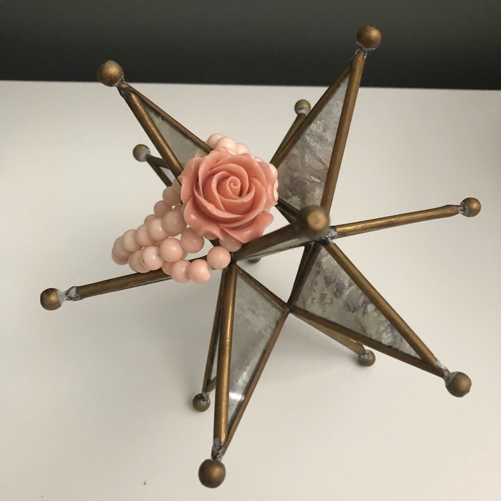 Pink carved flower and bead bracelet- stone like